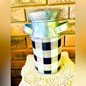 *Black & White Buffalo Check Milk Can, Small 8”